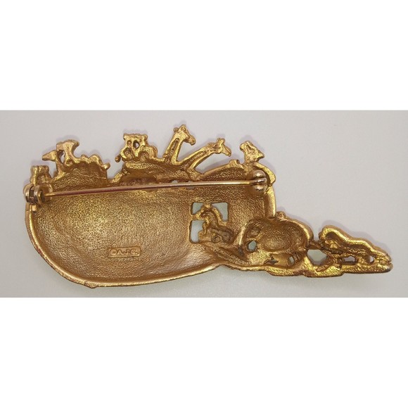 AJC Noahs Ark Gold Tone Animal Boat Brooch Pin Signed Vintage - Picture 8 of 10